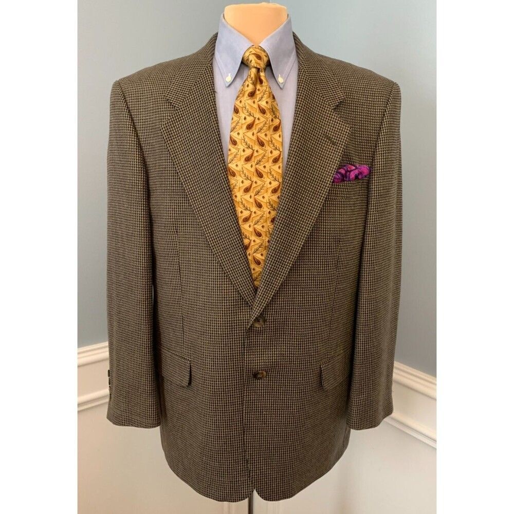 Jones New York Silk Wool Tweed Blazer Mens 42R Houndstooth Jacket Sportcoat